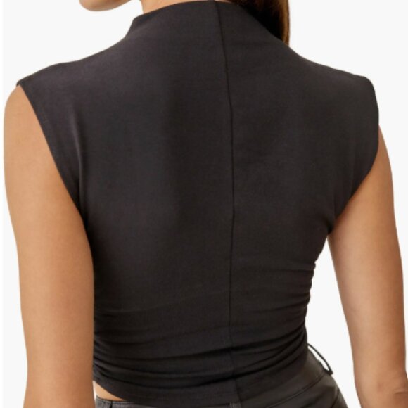 Reformation Lindy Knit Ruched Crop Top Black Sleeveless Size Small - Picture 4 of 4